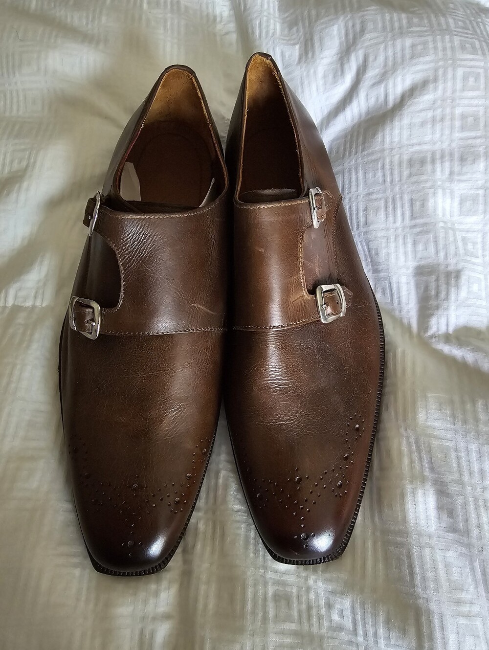 Handmade Men's Double Monk Strap Dress Shoes in Brown Leather